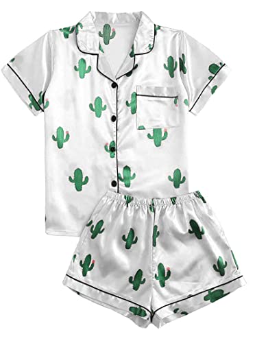 Image of Remidoo Women's Silk Satin Pajama Set Striped Button Up Pjs Short Sleeve Loungewear