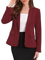 Allegra K Blazers for Women Business Casual Long Sleeve One Button Pockets Suit Jackets Work Office Blazer with Shoulder Pads Wine Red Small