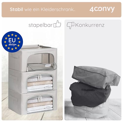 4CONVY feste faltbare Kleideraufbewahrung Box mit Reißverschlüss, Metallrahmen - [2024 VERBESSERTES MATERIAL] Aufbewahrungstasche für Bettdecken – stabile Aufbewahrungsbox für Kleidung - 3x24L