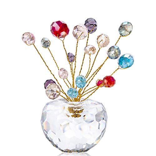 H&D Crystal Money Tree Statue Round Rondelle Beads Souvenir Collection Desktop Paperweight Car Decoration (Mix Color)