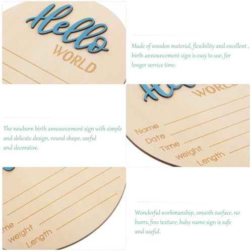 Image of 1Pc 5.9in Blue Baby Announcement Sign, Wooden Hello World Newborn Name Sign Gender-Neutral Welcome Baby Keepsake for Newborn Boys Girls Photo Props