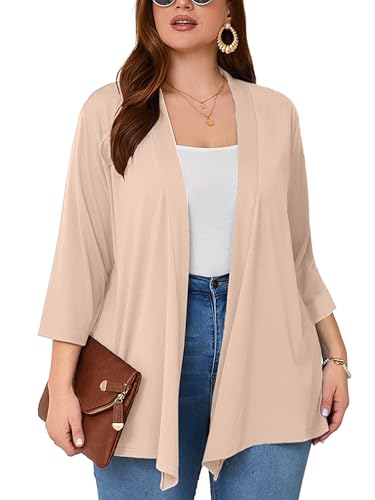 Image of AusLook Women's Plus Size Lightweight Open Front Cardigan 3 /4 Sleeve Cover Ups Shrugs Shawls and Wraps Kimono Jacket Coat