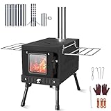 Huskfirm Estufa de leña plegable portátil para camping, incluye tubos de chimenea y parachispas para calentar y cocinar tiendas de campaña
