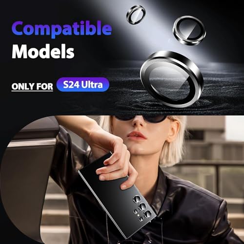 Image of Camera Lens Protector Compatible with Galaxy S24 Ultra | 9H Tempered Glass Camera Lens Guard | HD Clear Scratch Resistant Lens Cover | Case Friendly | Easy Installation Black