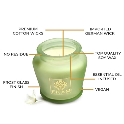 Image of EKAM Scented Frost Glass Lampshade Candle | Jasmine Scented Candle | Luxury Fragrances| Ideal for Home Decor, Aromatherapy & Gifting | 22 Hours Burn time |114 g