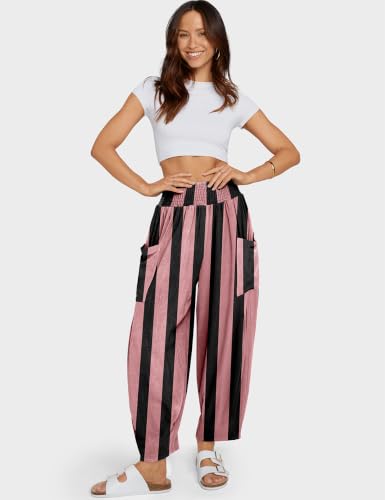 Image of TARSE Women's Linen Wide Leg Pants Baggy High Waist Palazzo Pants