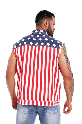 Men's American Flag Denim Vest Retro 4th of July Patriotic Sleeveless Jean Jacket Shirt Casual Loose Fit Lapel Vest3
