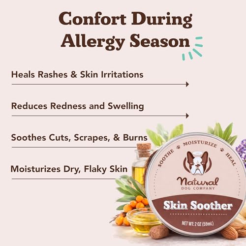Natural Dog Company Skin Soother Balm for Dogs – Dog Skin Balm for Dry Winter Skin, Seasonal Sensitivity & Environmental Stress, Dog Moisturizer with Coconut Oil, Calendula & Vitamin E, 1 oz Tin