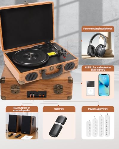 DCPICE Platine Vinyle Bluetooth, Tourne Disque Vinyle Vintage avec Haut-Parleurs Stéréo Intégrés, 3 Vitesses 33/45/78 RPM, Entrée AUX, Sortie RCA, Compatible USB et Casque, Portable - Les Beatles, Paul McCartney, John Lennon, RIngo Starr, George Harrison DCPICE Platine Vinyle Bluetooth, Tourne Disque Vinyle Vintage avec Haut-Parleurs Stéréo Intégrés, 3 Vitesses 33/45/78 RPM, Entrée AUX, Sortie RCA, Compatible USB et Casque, Portable – Image 6