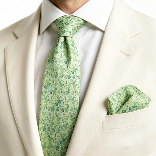 Image of Alizeal Mens 3.15inches Exquisite Floral Tie with Small Flower Printed Pocket Square