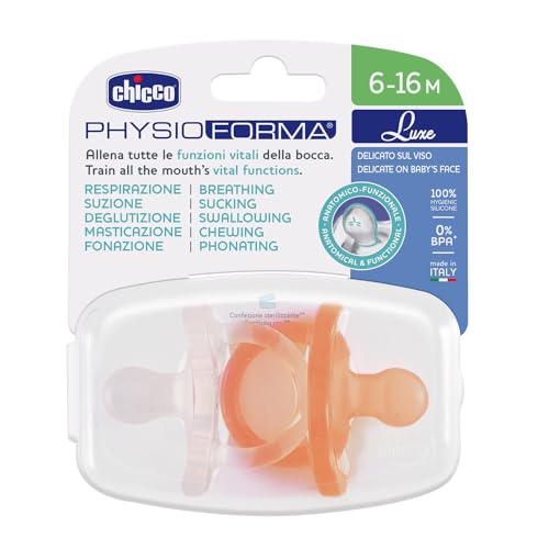 Chicco PhysioForma Luxe Silicone Dummy, 6-16 m, Grey/Orange, Pack of 2, Soft and Gentle, Supports Physiological Breathing and Promotes Proper Development of the Mouth, Children - Image 2