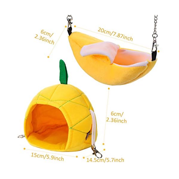 Jetec 2 pieces hamster hammock soft bed small pet house animals hamster hanging house cage nest for guinea pig rat chinchilla sleep and play (banana and pineapple) - image 4