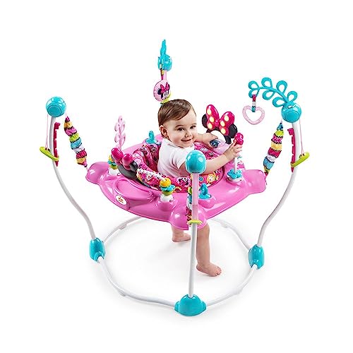 Disney Baby Minnie Mouse Peekaboo Baby Activity Center Jumper With 8 Toys, Lights & Sounds, 360-Degree Seat, 6-12 Months (Pink/Blue) #TOP5