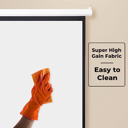 Image of ZEBRONICS PSM100A Motorised Projector Screen, 100 inches, Roll Mechanism, Supports 4K, Matte Finish, 4:3 Aspect Ratio, High Gain Fabric, Control Pod, Remote Control, Wall & Ceiling Mountable