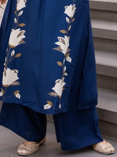 Image of INDO ERA Women's Viscose Rayon Floral Printed A-Line Kurta & Palazzo Set