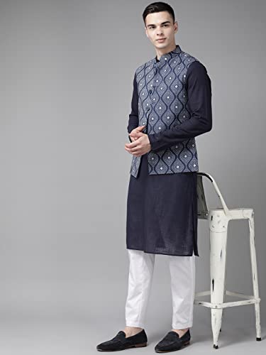 Image of See Designs Men & Beige Printed Pure Cotton Nehru Jacket