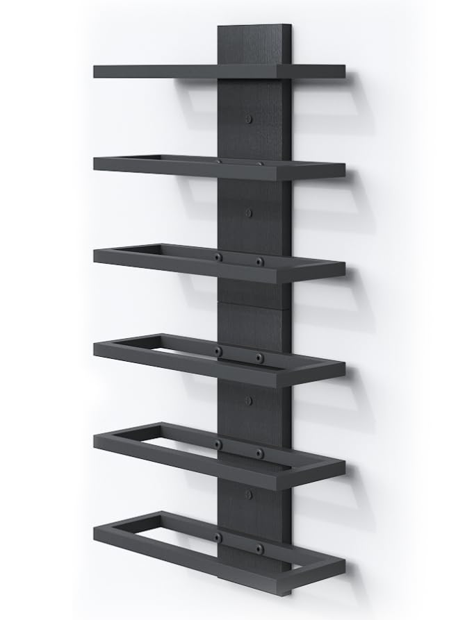 FAVOOSTY Wine Rack Wall Mounted, 6 Tier Metal Wine Display Rack, Wine Rack Storage Holder Display Rack for Kitchen, Dining Room, Bar, Wine Cellar