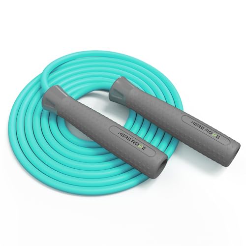 HEREROPE Jump Ropes for Fitness, Adjustable Jump Rope for Women Men, Weighted Speed Rope with 7mm PVC Skipping Rope, No-Slip Grip, Ball Bearing, Great for Speed, Cardio & Tricks, Strength Boxing (Grey-Blue)