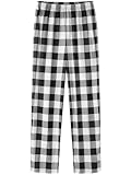 IHU Girls Pajama Pants Soft Cute Print Plaid Pattern PJ Bottoms Kids Lounge Sleep Pants Sleepwear with Pockets, Black and White Buffalo Plaid, 12-14 Years