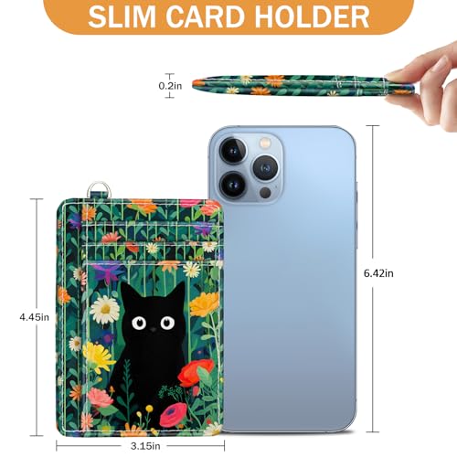 Image of Yonlevres Cat Credit Card Holder Slim RFID Wallet Women Small Travel Cute | Front Pocket, Handy, RFID Blocking, Woman Girls Ladies Gifts, D-ring for Keychain,Thin Mini Card Case, ID Window, PU Leather