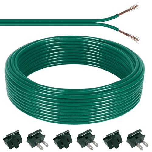 60FT SPT-2 Christmas Electrical Wire with 6pcs Vampire Plugs, 18/2 Gauge Low Voltage Extension Cord...