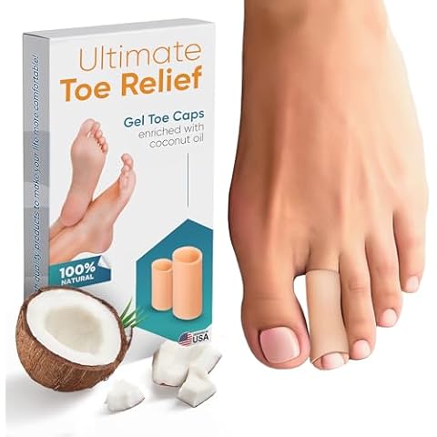 Soft Gel Toe Cap with Coconut Oil Extract - 6 Pack Small Toe Protectors for Women & Men, Cushioning Toe Sleeves to Provide Relief from Missing/Ingrown Toenails, Corns, Calluses, Blisters, Hammer Toes Cover