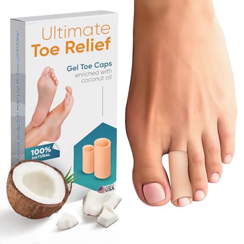 Soft Gel Toe Cap with Coconut Oil Extract - 6 Pack Small Protectors for Women & Men, Cushioning Toe Sleeves to Provide Relief from Missing/Ingrown Toenails, Corns, Calluses, Blisters