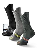 Juclise Mens Bamboo Viscose Crew Compression Running Socks Athletic Hiking Cushioned Wicking Anti-Blister Seamless, Midnight Grey+marine Od Green+classic Black, Large