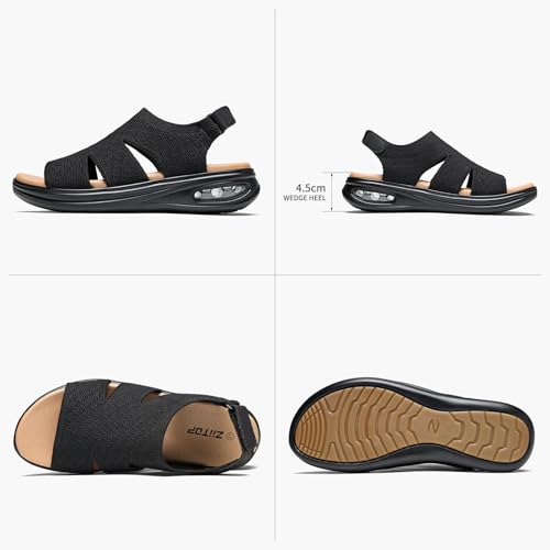 Image of ziitop Walking Sandals Women Orthopedic Sandals for Women Comfortable Arch Support Orthotic Platform Wedge Shoes Air Cushion Adjustable Strap Comfort Shoes for Summer Travel Beach Party Shopping Work