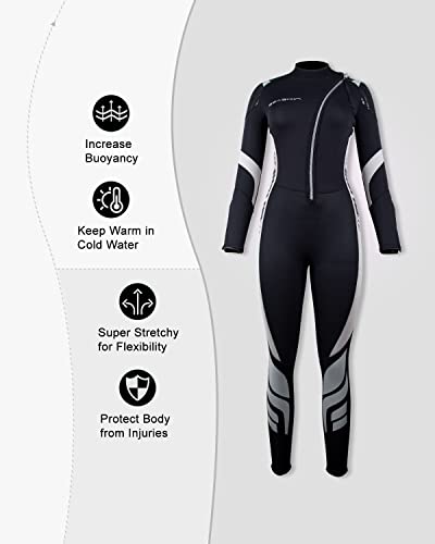 Seaskin Wetsuit Women 3Mm Neoprene Full Body Diving Suits Front Zip Wetsuit For Diving Snorkeling Surfing Swimming (Womens Black+Gray, Small) #TOP2