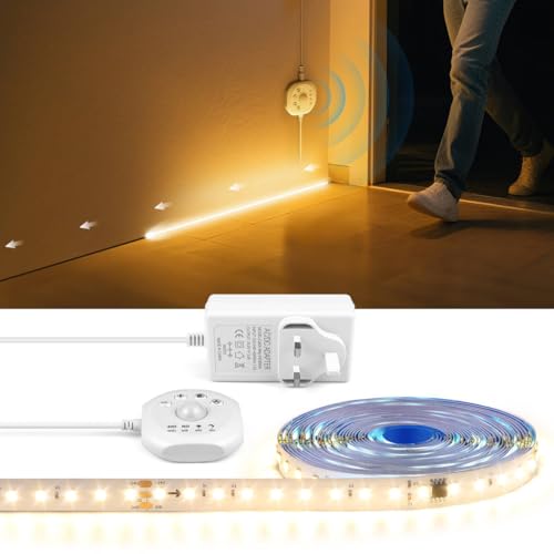 CHNMALITAI 10M Motion Activated Flowing Water Flowing LED Strip Light Kit, 24V Motion Sensor 3000K Warm White Dimmable LED Strip for Room Stair Corridor Lighting