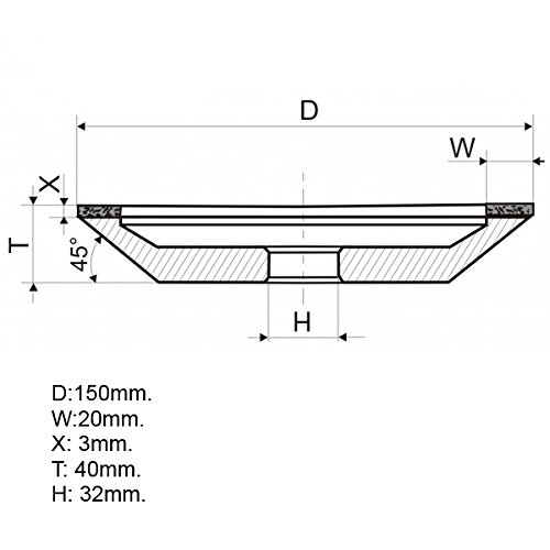 Dia 6 Inch (150X20Mm.) Hole 1.26" (32Mm.) Width: 0.8" (20Mm.) Type: 12A2-45 Cup Tool Diamond Grinding Wheel For Carbide (125/100 Micron (150 Grit)) #TOP1