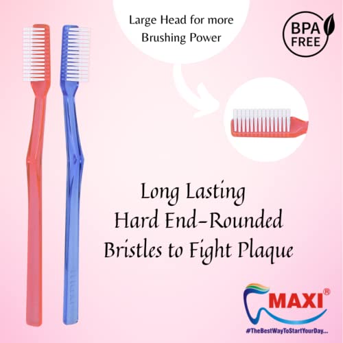 Image of MAXI Supreme Hard Bristle Toothbrush for Adults | Deep Cleaning Plaque & Stain Removal | Long-Lasting Durable Firm Bristles | Comfortable Grip Handle | Multicolor - Pack of 12 (Value Pack)