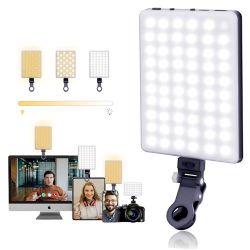 60 LEDs Selfie Light, 3 Lighting Modes, Rechargeable Clip on Phone/Laptop/Camera Light & CRI 97+ for Laptop/Phone, iPhone Camera, Video Conference, Youtube, TikTok, Makeup Vlog (Black)