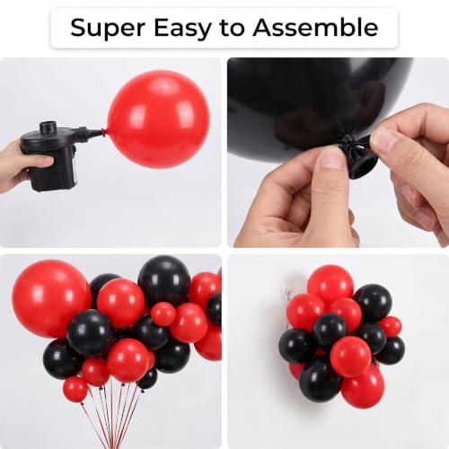 Image of 130pcs 18 /12 /10 /5 Inch Matte Black and Red Latex Balloon Garland Arch Kit