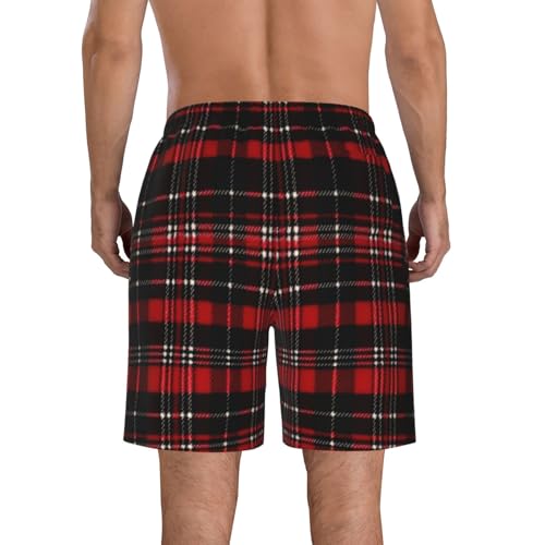 Red and Black Plaid Men's Swim Trunks Quick Dry Board Shorts with Pockets Casual Drawstring Beach Shorts3
