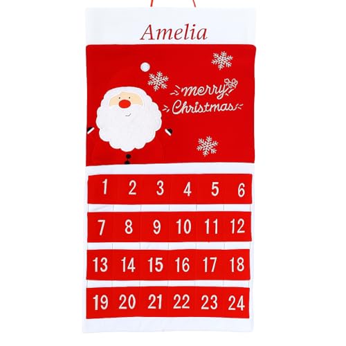 Personalised Fabric Advent Calendar Empty, Fill Your Own Advent Calendar 2025 Felt Hanging Red Santa