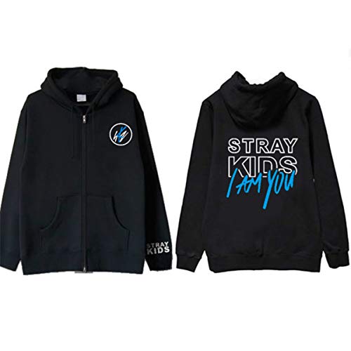 FY KPOP Stray Kids YO Soy Usted Nuevo álbum Sudadera con Capucha con Cremallera Sudaderas para Otoño Invierno Chaqueta Negra Sudadera con Capucha