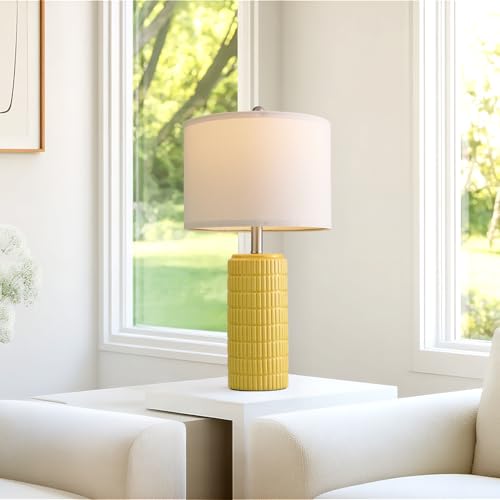 Image of PoKat 23 inch Yellow Table Lamps Set of 2, Modern Living Room End Table Lamps Decor, Ceramic Lamps for Living Room, Contemporary Nightstand Lamps for Side Console Table Hallway Gift