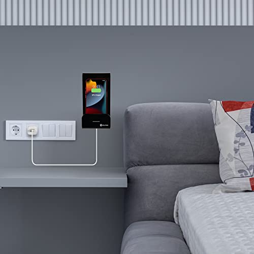 Caszlution Wall Mount Cell Phone Holder Acrylic Phone Stand Adhesive Charging Stand Storage Organizer Bracket Compatible With Magsafe Or Wired Charging Phone (Black) #TOP6