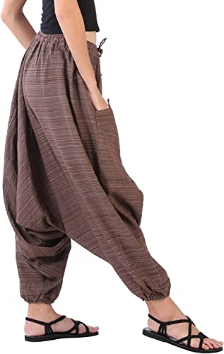 Image of Whitewhale Mens Women Cotton Stripe Aladdin Loose Baggy Boho Hippie Harem Pants