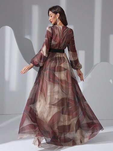 Image of TOLEEN Summer Casual Dresses for Women 2024 Spring Fashion Boho V Neck Long Sleeve Ruffle Floral Print Elegant Maxi Dress