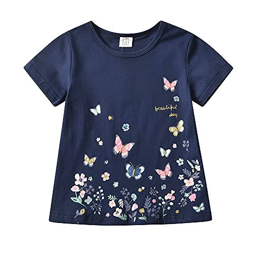 Image of VIKITA Girls Shirts Summer Short Sleeve Toddler Tops Butterfly Graphic for Daily Casual Wearing for Little Kids(S4781 6T)