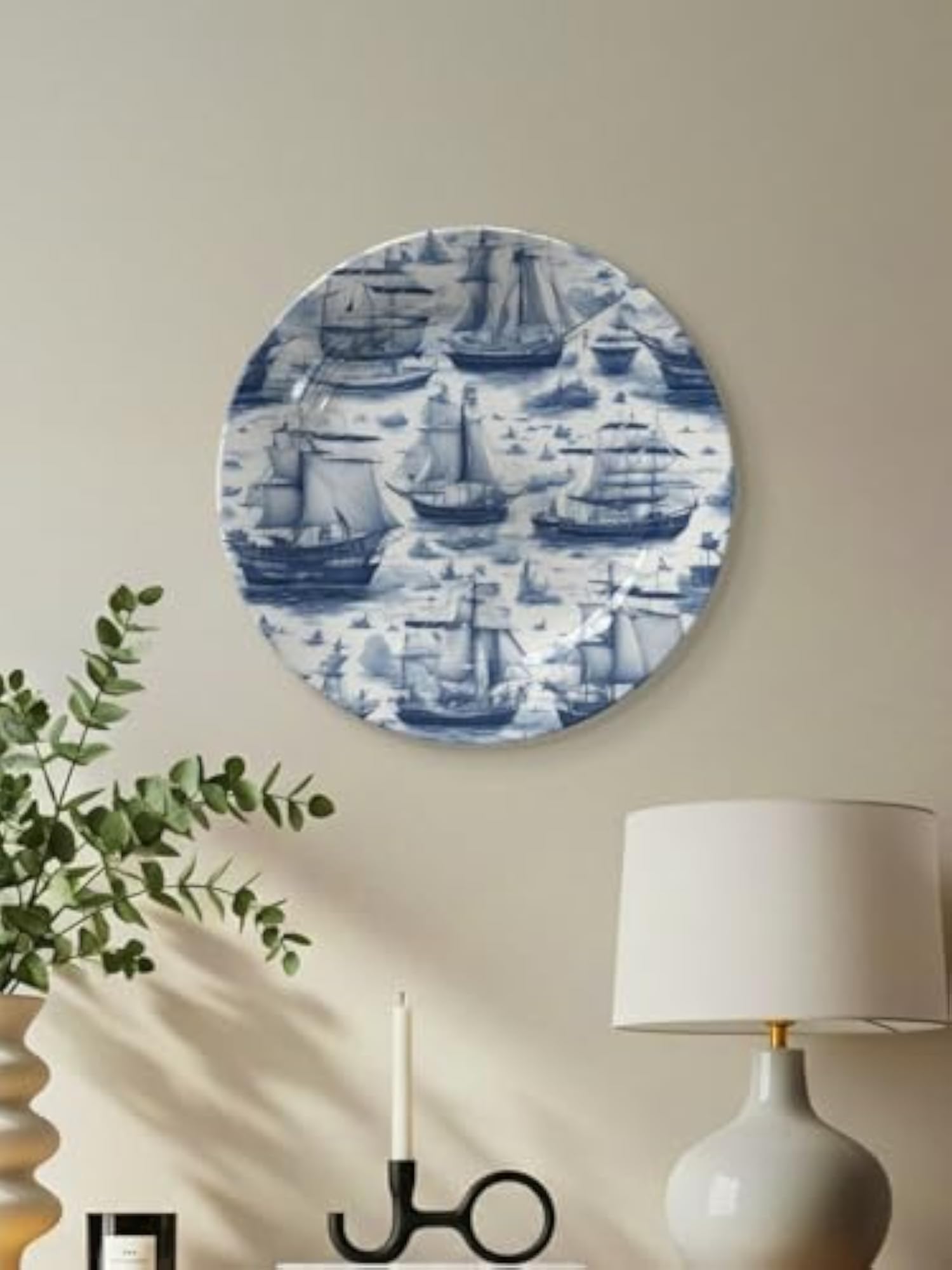 Nautical Toile de Jouy Decorative Wall Plates, Gift Set