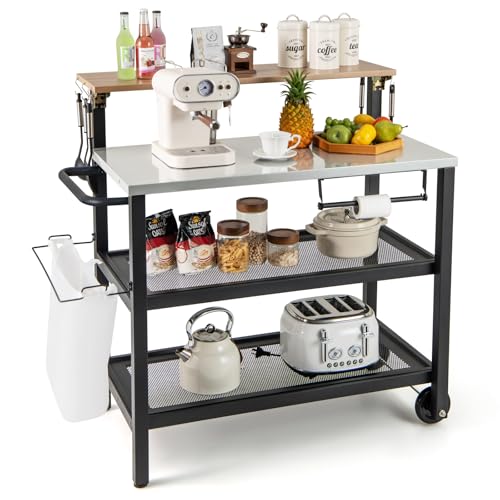 Grillwagen mit Aufklappbarem Tisch & Haken & Handtuchhalter & Müllbeutelhalter Grilltisch