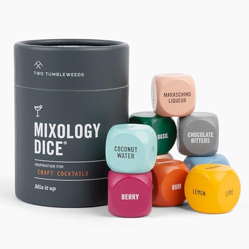 Two Tumbleweeds Mixology Dice - Set of 9 Dice to Inspire Craft Cocktails & Mocktails with Recipe Booklet - Unique Gift for Kitchen or Bar