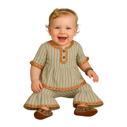 Image of A.T.U.N. (ALL THINGS UBER NICE) Baby Girls Cotton Kurti and Sharara Set | Soft & Breathable Traditional Stylish Clothing Set for Kids