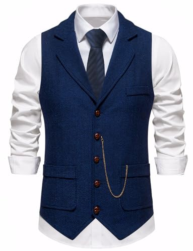 Suit Vest for Men Western Tweed Formal Business Waistcoat Vintage Tuxedos Dress Gilet Top