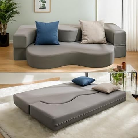 PUREMIND Queen Folding Floor Sofa Bed, Lazy Foam Floor Couch Bed with Leathaire Fabrics, Convertible Fold Out Sleeper Sofa Bed, 2 in 1 Foldable Sofa Bed for Living Room/Apartment/Office Cover