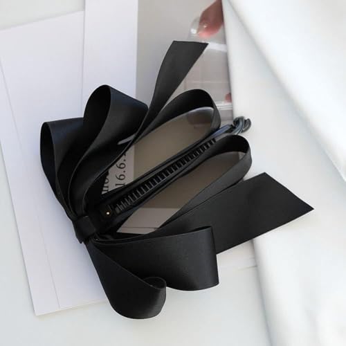 Pinza para cabello Banana Clip con moño negro de satén, clip de garra para cabello, accesorios neutros para mujer y niñas miniatura 2